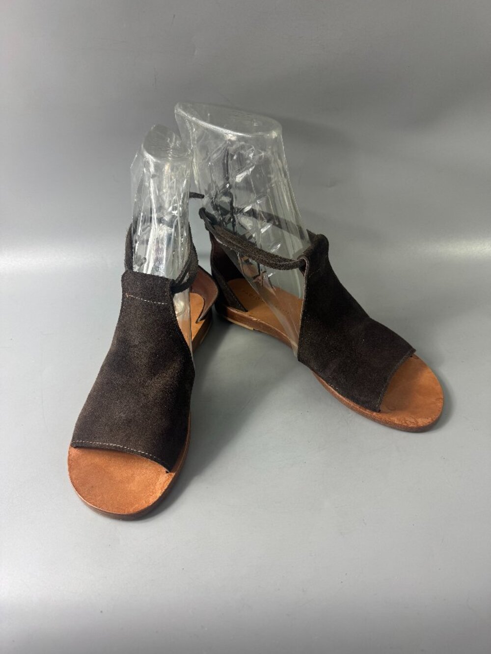 Fabio Rusconi Dark Brown Suede Tie-Up Sandals Lace Ankle Straps Flat Size 37